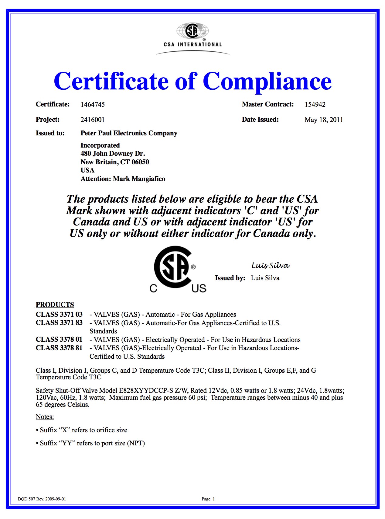 CSA Certification for CI Solenoid Valves used in Hazardous Locations